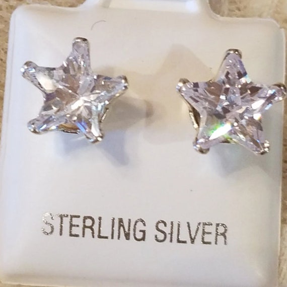 Unisex Star Studs Sterling Silver w/ High Quality… - image 1