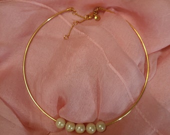 J. Crew Hardwire and Faux Pearl Choker  - 15" - 17-1/2 "