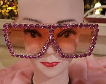 GLAM Candy Pink Bling Oversized Square Sunglasses w/ Clear Pink Temples & Pink Lenses