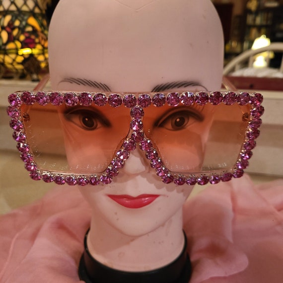 GLAM Candy Pink Bling Oversized Square Sunglasses W/ Clear Pink Temples &  Pink Lenses - Etsy