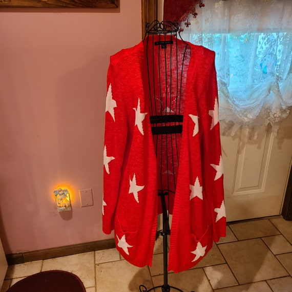 Patriotic Star Cardigan - Red w/ White Stars and … - image 2