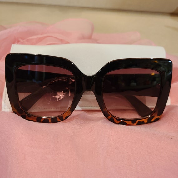 Statement Large Square Black and Leopard Sunglasses W/ Black Lenses - Etsy