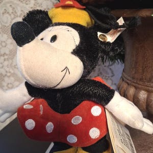 Disney Steiff Minnie Mouse Mohair peluche ornamento natalizio con etichette 1999 immagine 1