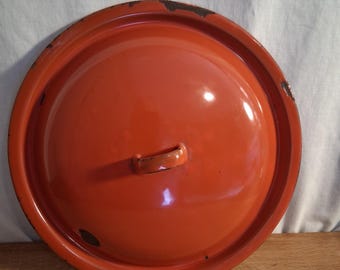 Vintage Metal Enamel Ware Pan Pot LID COVER ONLY Red  8.5"