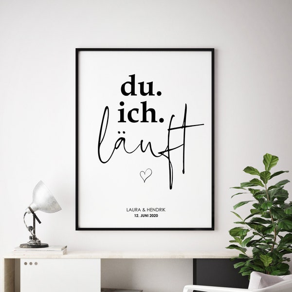 Poster "du. ich. läuft" personalisiert mit Namen und Datum - Geschenk, Liebe, Valentinstag, Jahrestag, Love