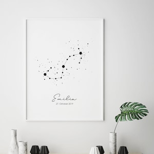 Poster: Sternzeichen Sternbild mit Name und Geburtsdatum personalisiert - Geburtstag, Geschenk, Geburtstagsgeschenk