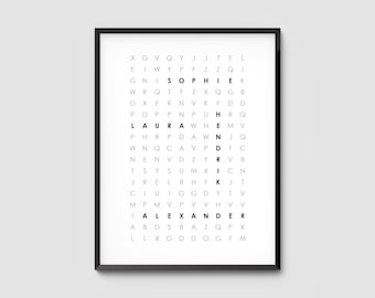 Poster, Print, Kunstdruck: Kreuzworträtsel mit Namen personalisiert - Familie, Zuhause, Wandbild