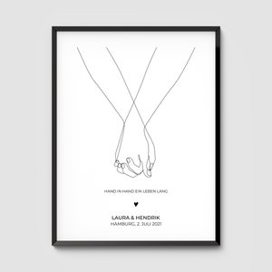 Poster "Hand in Hand" personalized with name and date - wedding gift, wedding, bridal couple names