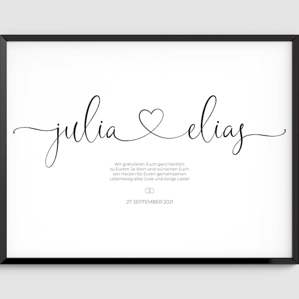 Poster personalized with name and date - wedding gift, Valentine's Day, family, anniversary, love