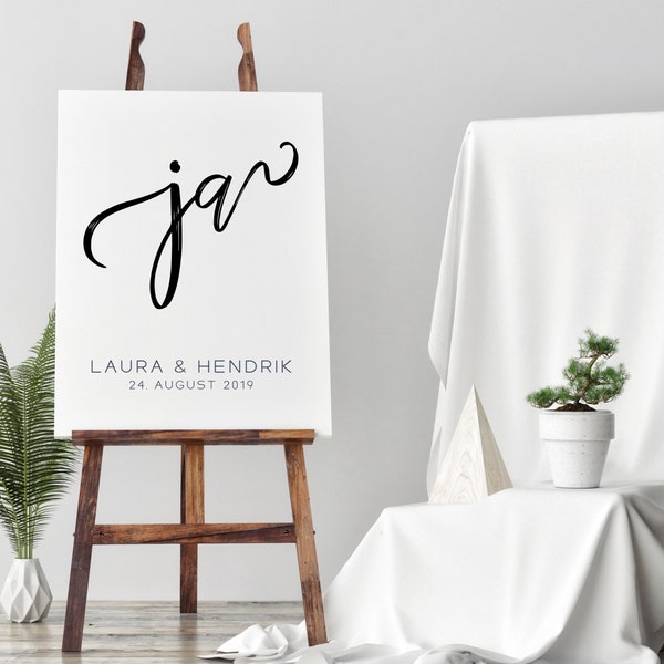 Poster, Print, Kunstdruck: "ja" personalisiert - Hochzeitsgeschenk, Hochzeit, Brautpaar Namen