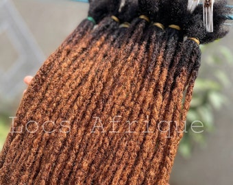 100% human hair loc extensions honey brown color with natural black roots  (80 Locs- full head bundle)