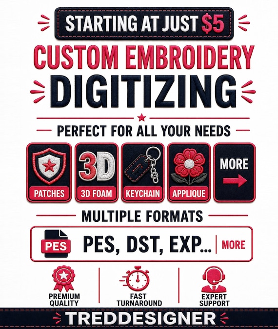 Custom Embroidery Digitizing / Custom Embroidery Pattern/ Custom Digitizing / Embroidery Designs/ Custom Logo Design