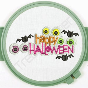 Happy Halloween Bats and Eyes Embroidery Design