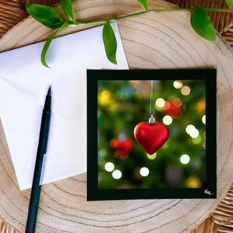 Postcard Red heart-shaped Christmas wreath