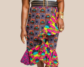 Clothing African Print Midi Skirt Red and Yellow African skirts African fashion African skirts