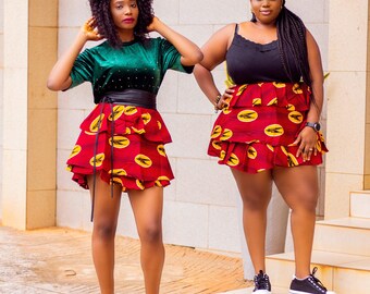 Clothing African Print Midi Skirt Red and Yellow African skirts African fashion African skirts