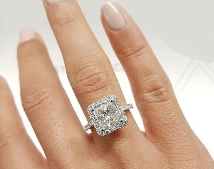 3Ct Moissanite Engagement Ring 14K Solid Gold Ring Princess Cut Halo Ring Princess Cut Diamond Engagement Ring Halo Ring Princess Ring