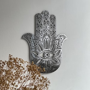 Silver Plexi Hamsa Hand Wall Decor, Hand of Fatima, Boho Protection Symbol, Wall Art, Home Decor, Spiritual Gift Idea, Meditation Awareness