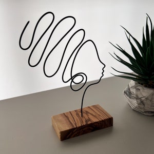 Wire Art Female Silhouette, Minimalist Abstract Wire Face Sculpture, Handmade Metal Art, Tabletop Decor, African Woman, Gift For Her