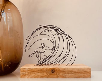 Wire Art, Abstract Surfing Sculpture, Office Decor, Wave & Surfer Table Decor, Metal Decor, Valentines Day Gift, Gift For Surfer ,Home Decor