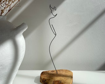 Silhouette féminine d’art de fil, sculpture de fil de femme abstraite, sculpture en métal, décor de table, style abstrait minimaliste, cadeau pour elle