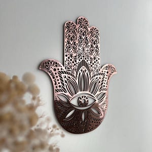Rose Plexi Hamsa Hand Wall Decor, Hand of Fatima, Boho Protection Symbol, Living Room Home Decor, Spiritual Gift Idea, Meditation Awareness