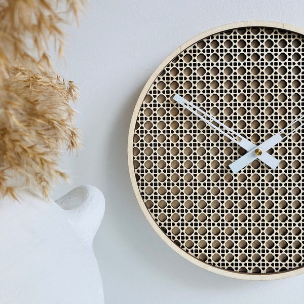 Rattan Wall Clock, Farmhouse Wall Clock, Unique Wall Clock, Modern Wall Clock, Boho Wall Clock, Wanduhr, Dekoration Holz, Kitchen Wall Clock