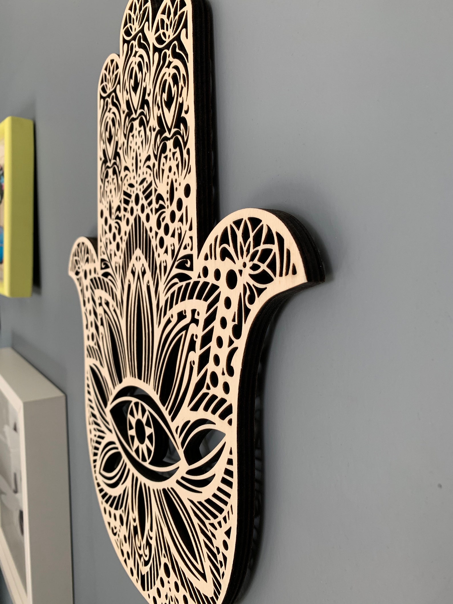 Laser Cut Wood Hamsa Wall Hanging Living Room Home Decor Etsy