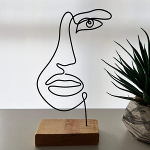 Wire Art Female Silhouette, Minimalist Abstract Wire Face Sculpture, Handmade Metal Art, Tabletop Decor, African Woman, Gift For Her