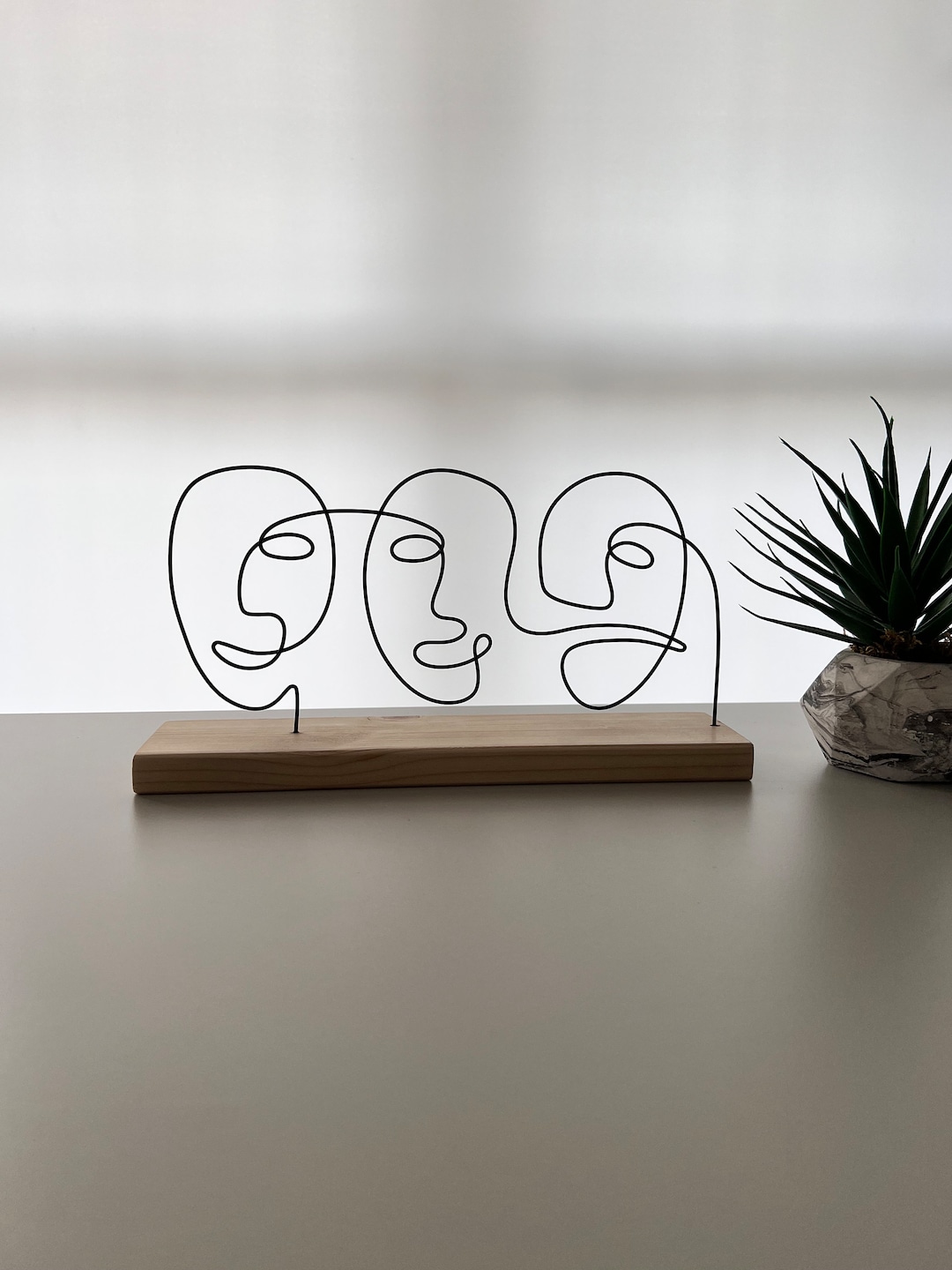 Wire Art Face Sculpture, Handmade, Abstract, Love, Tabletop Decor Wire