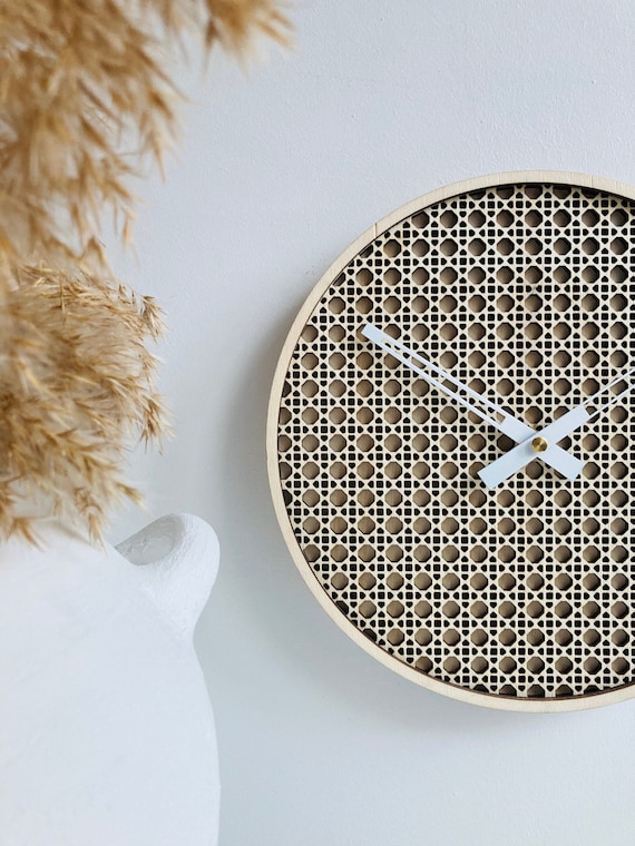 Rattan Wall Clock, Farmhouse Wall Clock, Unique Wall Clock, Modern Wall Clock, Boho Wall Clock, Wanduhr, Dekoration Holz, Kitchen Wall Clock