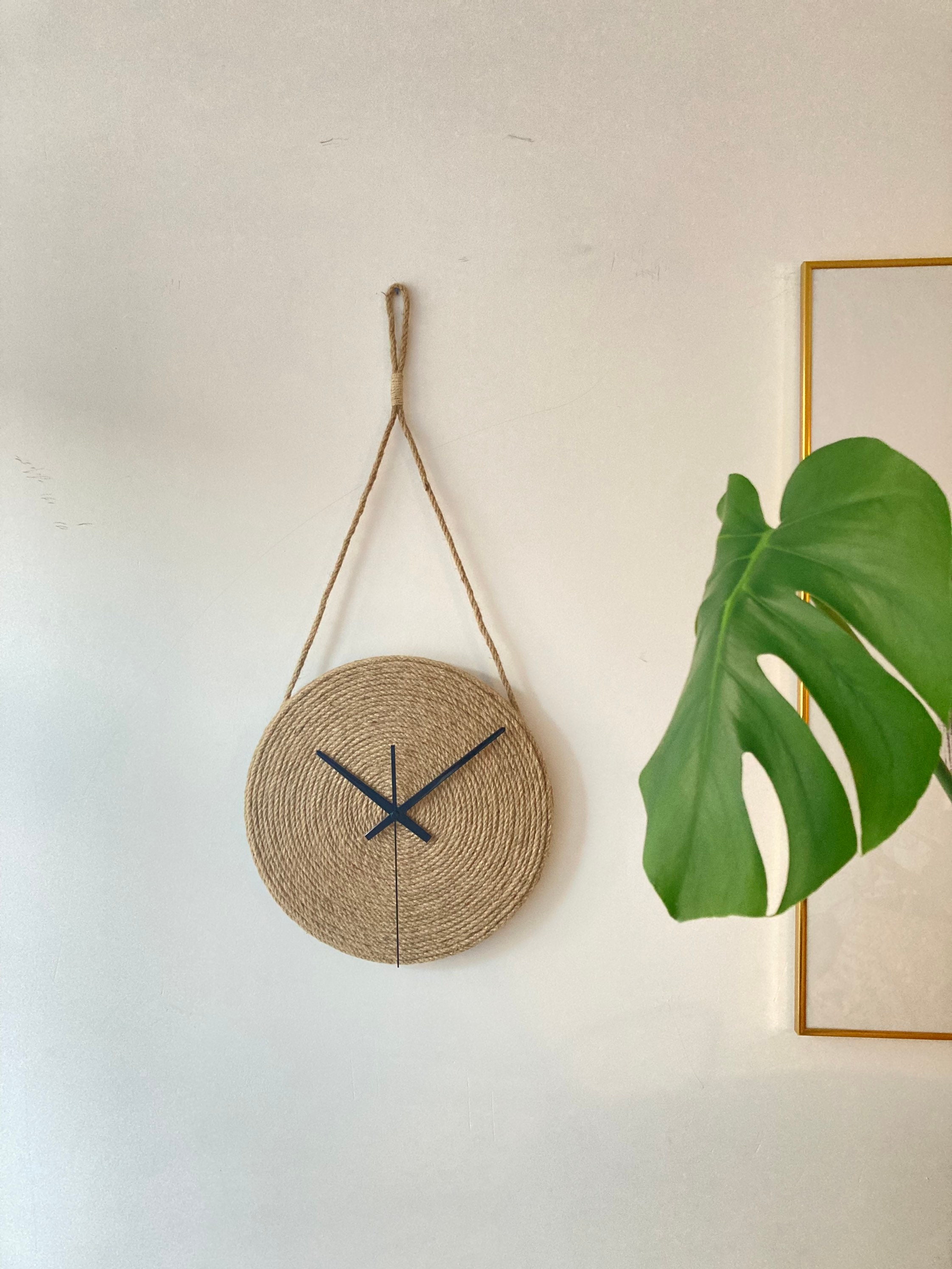 Horloge Murale En Jute, Horloge De Ferme, Horloge Unique, Horloge Rustique, Décor Jute Osier, Horloge Rotin