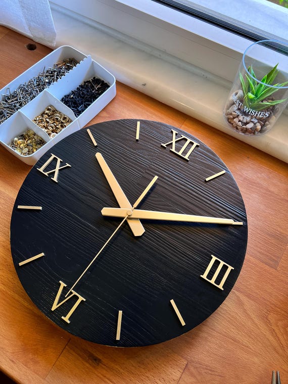 Reloj de pared moderno de madera, reloj silencioso grande
