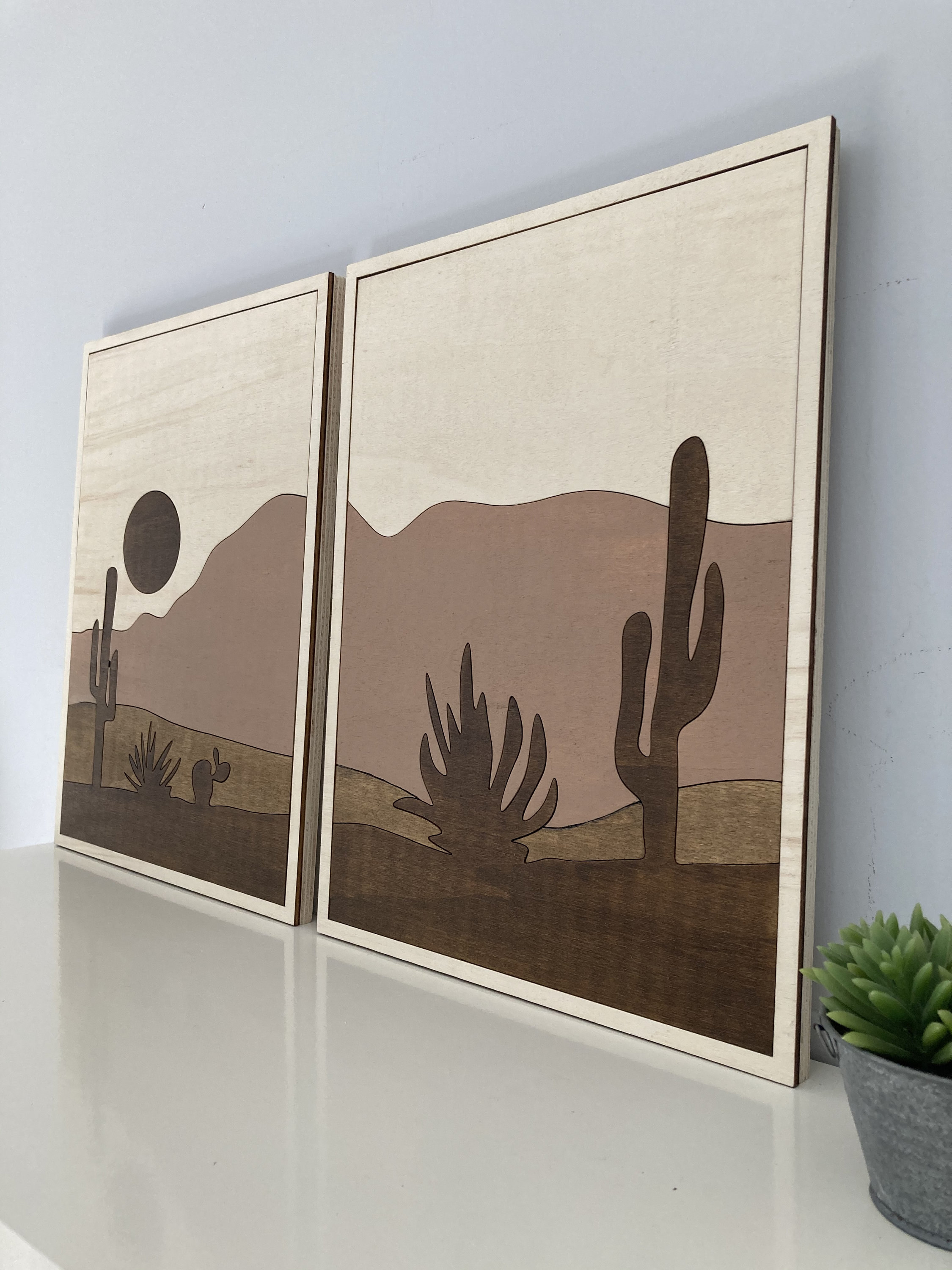 Wood ArtDesert Landscape Wood Art Layered Desert Wall Art Etsy