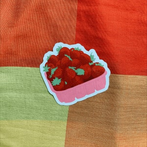Strawberries Waterproof Vinyl Sticker, Fruit Sticker Laptop Decal image 1