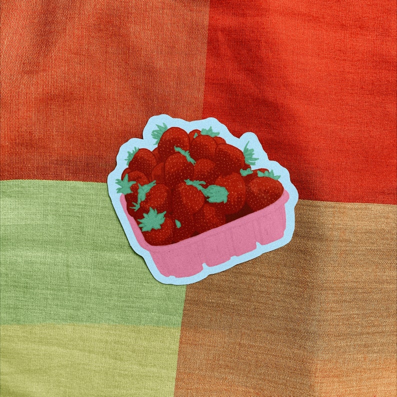 Strawberries Waterproof Vinyl Sticker, Fruit Sticker Laptop Decal image 1