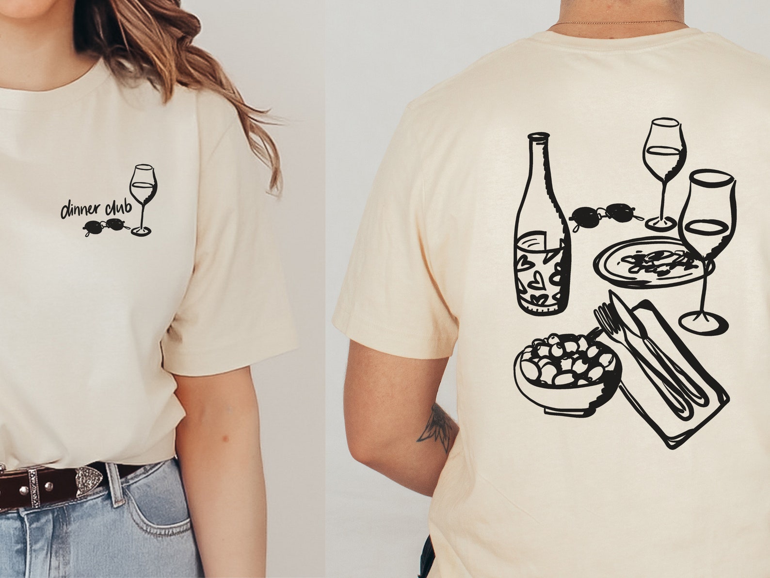 Dinner Club Unisex T-shirt, Funky Graphic Tee, Aesthetic Shirt, Wine ...