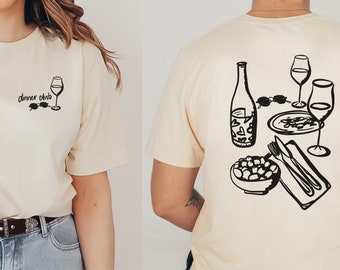T-shirt unisexe Dinner Club, t-shirt graphique funky, chemise esthétique, chemise à vin, cadeau pour elle, cadeau pour amateur de vin