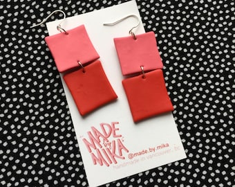 Valentine's Collection - Cherry Red & Bubblegum Pink Polymer Clay Square Earrings