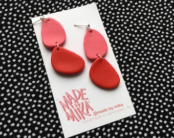 Valentine's Collection - Cherry Red & Bubblegum Pink Polymer Oval Triangle Earrings