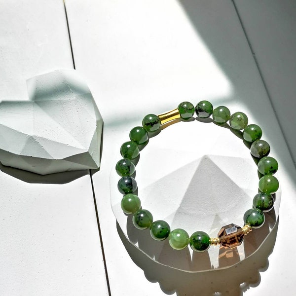 Serenity Bracelet / Forest Green Canadian Nephrite Jade helps you feel tranquility, peaceful & attracts good luck / calming vibration