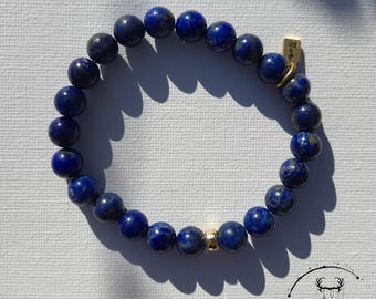 Lapis Lazuli Bracelet: 8mm Gemstone with Gold-Filled Accent, Handmade