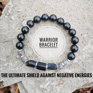 Bracciale in tormalina nera / Bracciale WARRIOR / Bracciale protettivo fatto a mano - 10 mm - La tormalina nera e la shungite respingono le energie negative