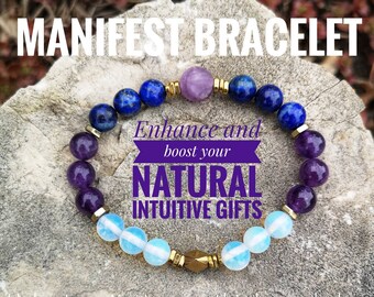 Amethyst Lapis Bracelet - Manifest Bracelet / High Quality Crystal Healing Bracelet / Amethyst and Lapis Lazuli - Activate third eye chakra