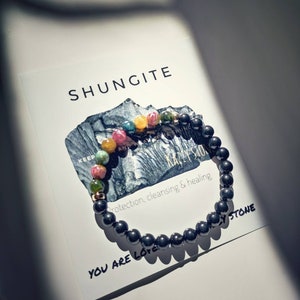 Protecting Shungite and Tourmaline Bracelet / High Grade Lustrous Natural Russian Shungite/ Stretch / EMF Shield / Handmade Shungite Jewelry