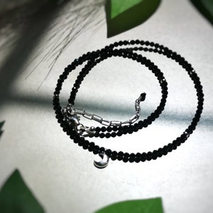 Black Spinel Silver Moon Layering Necklace / Micro faceted High Quality Spinel / Gemstone Choker / Sparkly Black Stones / Silver Accents