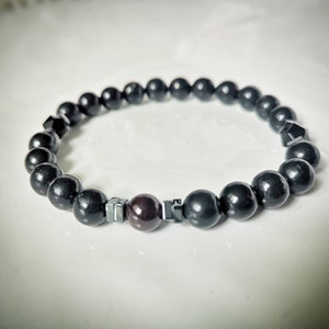 Men&#39;s Shungite Protection Bracelet / High Quality Crystal Healing Bracelet /  High Grade Lustrous Natural Shungite/  EMF Shield