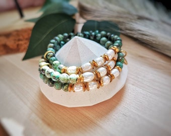Turquoise Pearl Bracelet / DREAMER BRACELET / Nurturing Soothing Jewelry,Artisan Rice Pearl Bracelet / Turquoise Bracelet / Artisan Bracelet
