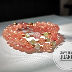 Strawberry Quartz Bracelet / HEART ENERGY Bracelet Handmade beaded wrist mala / Happiness, Love, Peace, Forgiveness, Pink Gemstones