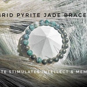 Pyrite Jade Bracelet /  Handmade Wrist Mala for Crystal Therapy  / repel negative energies / Stone of memory and intellect